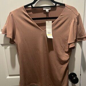 Calvin Klein Ruffle Sleeve V-Neck Blouse- Medium